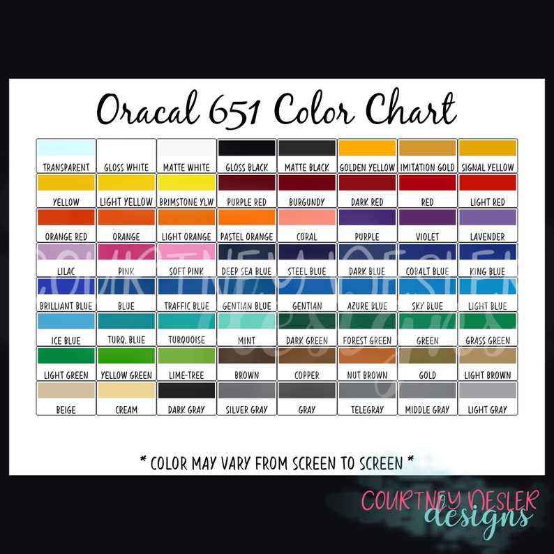 Oracal 651 Vinyl Color Chart Digital Download PNG PDF File | Etsy
