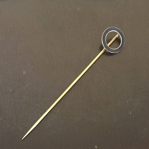 Victorian Enamel Stick Pin - Marked &quot;R14K&quot; - Blue & Gold