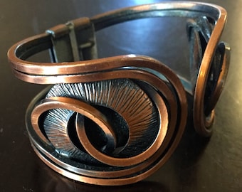 Vintage Copper Metal Cuff Spring Abstract Bracelet - Circa 1950s