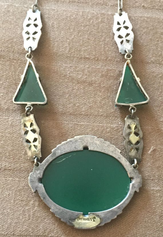 Antique original Art Deco Chrysoprase Marcasite N… - image 5