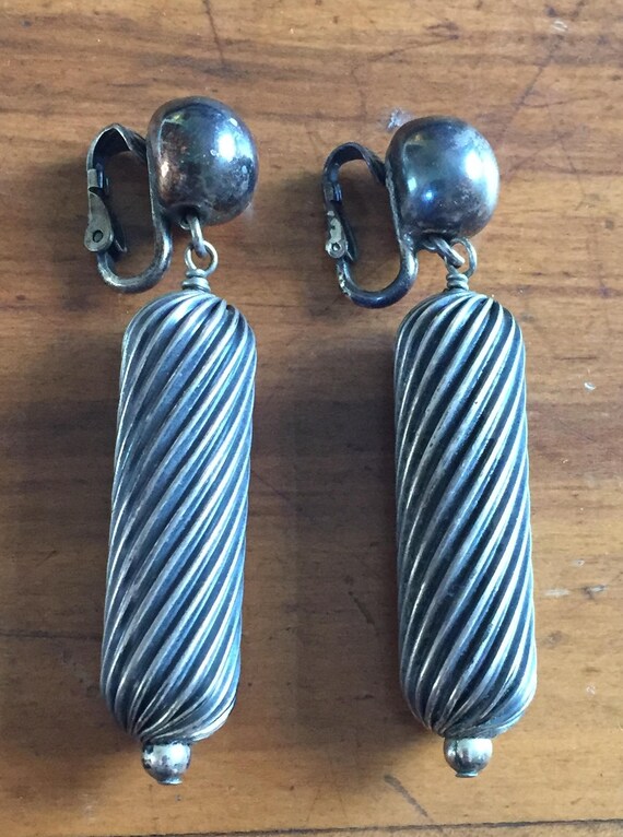 Napier Swirl Long Sterling Clip-On Earrings - image 2