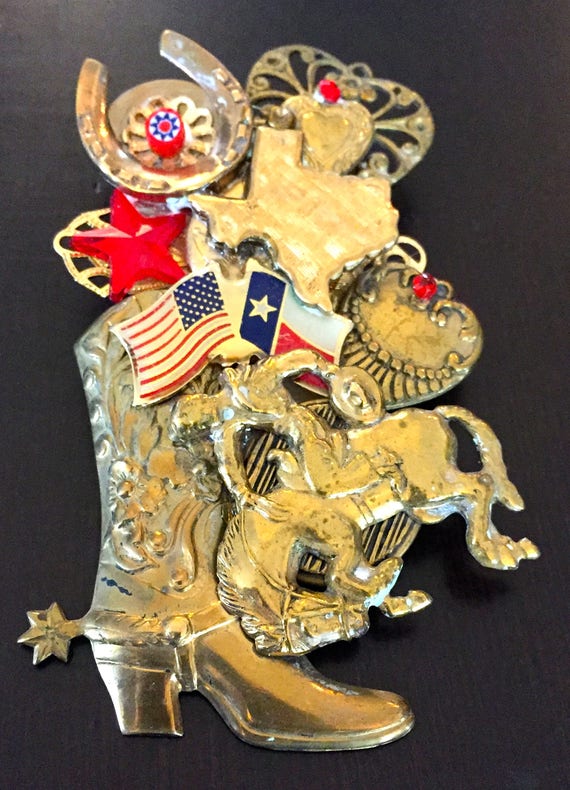 Whimsical Texas Themed Brooch and Earrings w/ Boo… - image 2
