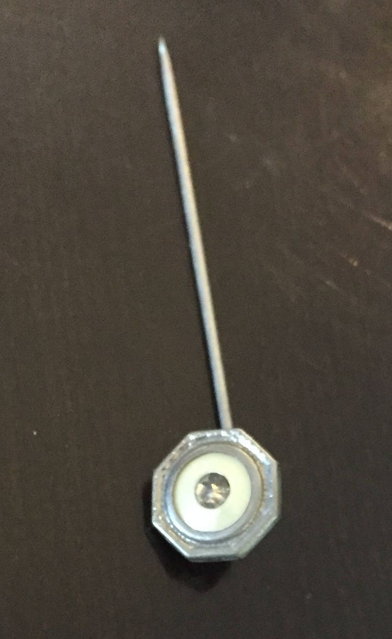 1920s Silver Metal w White Cufflink and Matching Lapel Pin Sapphire colored stones