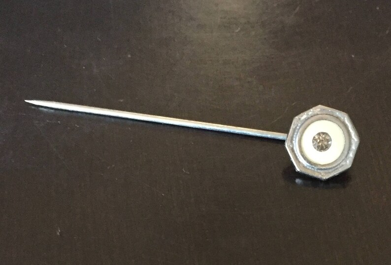 1920s Silver Metal w White Cufflink and Matching Lapel Pin Sapphire colored stones