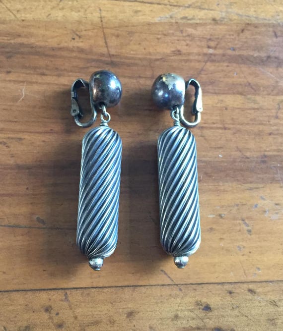 Napier Swirl Long Sterling Clip-On Earrings - image 1