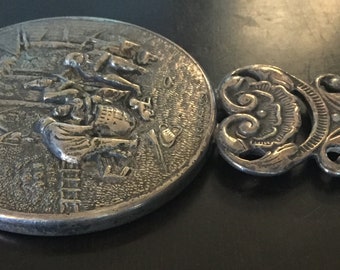 Dutch Silver Plate Hand Mirror - Image of Band Playing Outside