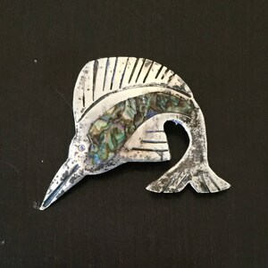 Taxco Abalone Silver Metal Coloring Sail Fish Pin
