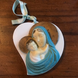 Vintage Madonna and Child Ornament Blue/White/Gold
