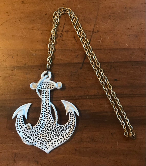 Vintage 1960s 1970s Mod Large Anchor Necklace w/ … - image 1