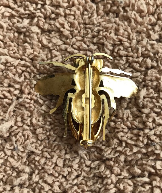 Vintage Rhinestone Bee Brooch - No Brand - Gold, Orange