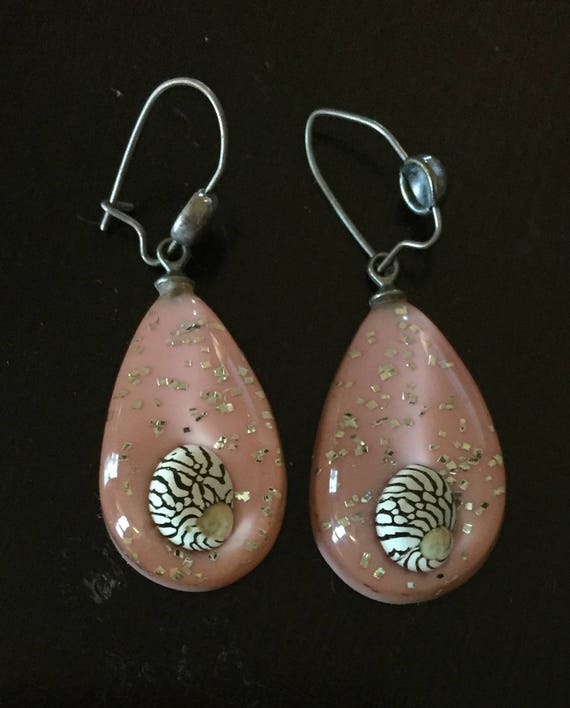 Pink, White, & Gold Dangle Sterling Earrings w/ S… - image 3