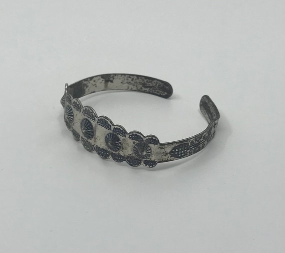 Vintage Silver Metal Cuff Bracelet, Unmarked - image 3