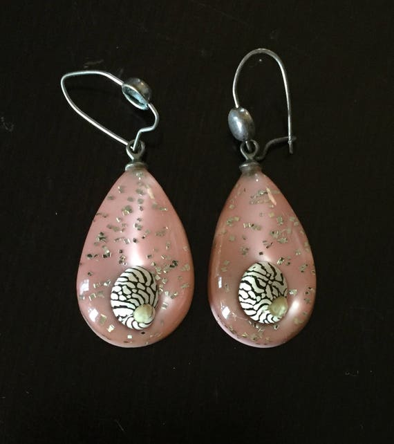 Pink, White, & Gold Dangle Sterling Earrings w/ S… - image 2