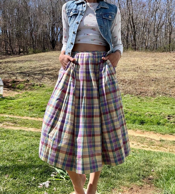 Vintage Nell Flowers Plaid Midi Skirt