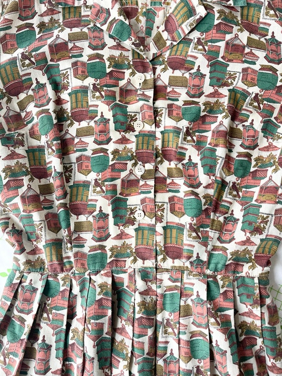 40/50s Novelty Print Birdcage Handmade Dress - image 3