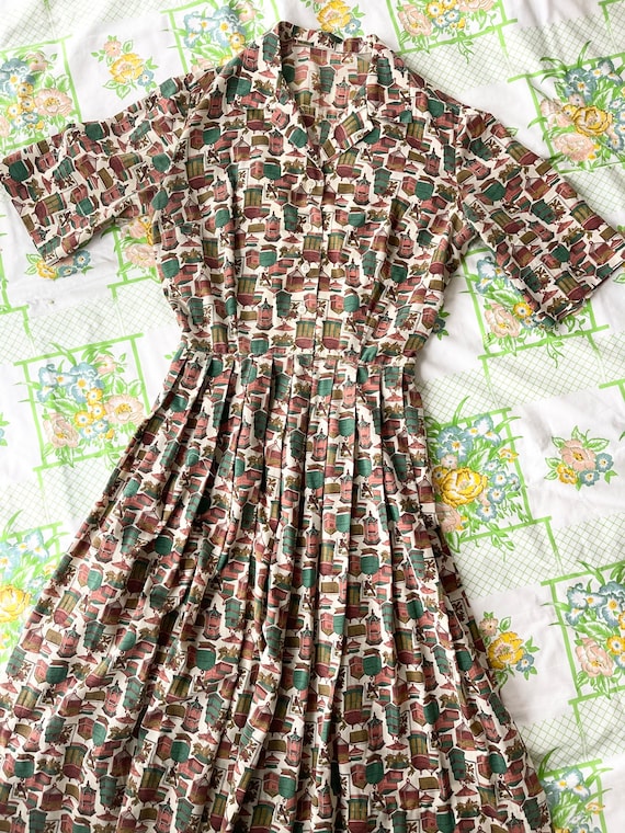 40/50s Novelty Print Birdcage Handmade Dress - image 1