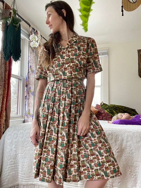 40/50s Novelty Print Birdcage Handmade Dress - image 10