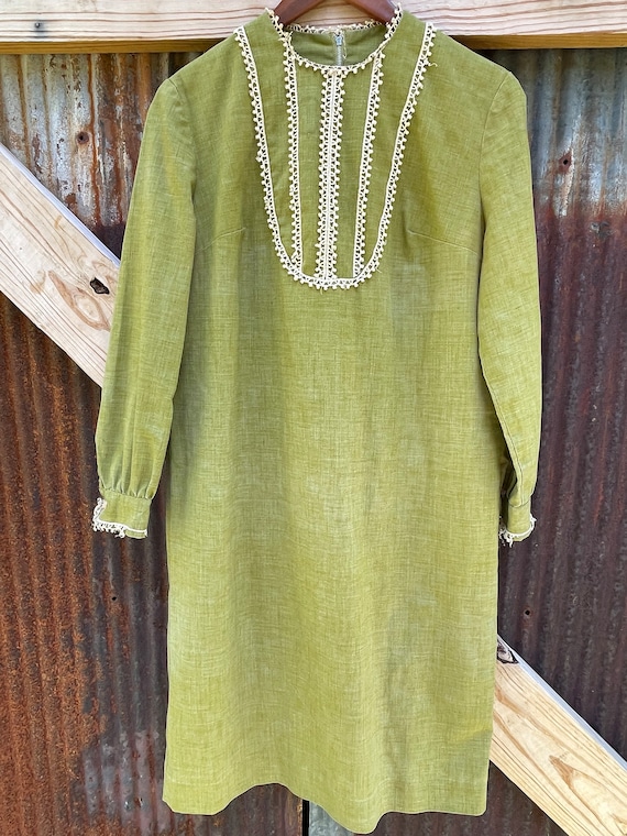 60s Fritzi of California Olive Green Shift Dress, 