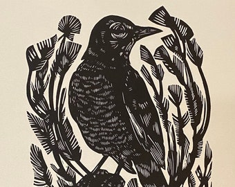 American Robin, linocut art print