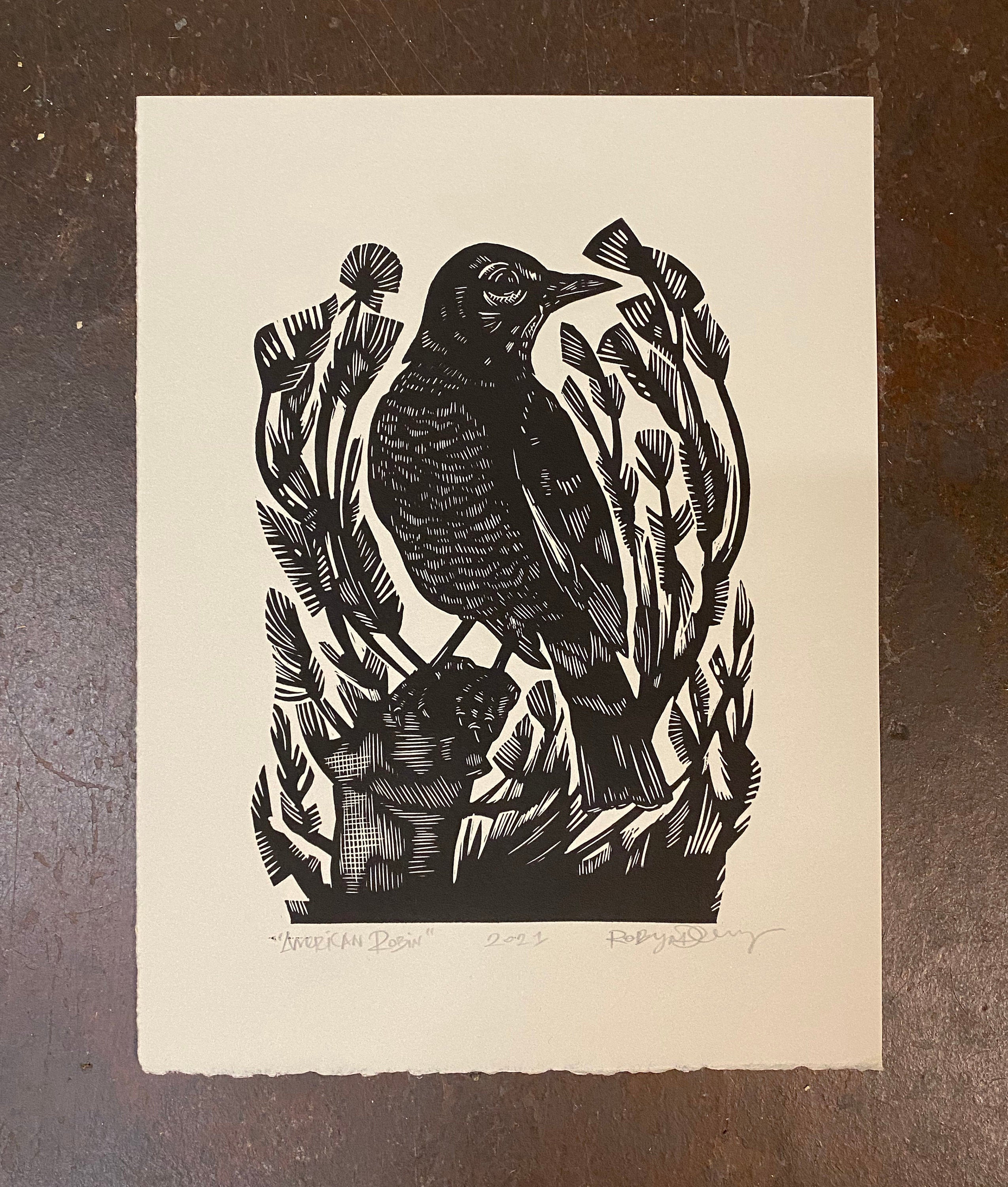 American Robin, linocut art print Etsy.de