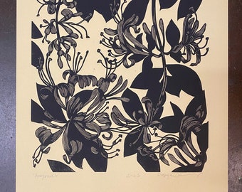 Honeysuckle, linocut art print