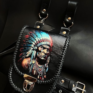 Leder-Utility-Gürtel-Oberschenkeltasche, Oberschenkel-Holster Leder, Hüfttasche, Leder-Bein-Holster, Indianer-Beintasche, Biker-Tasche, Gürteltasche, Beintasche.