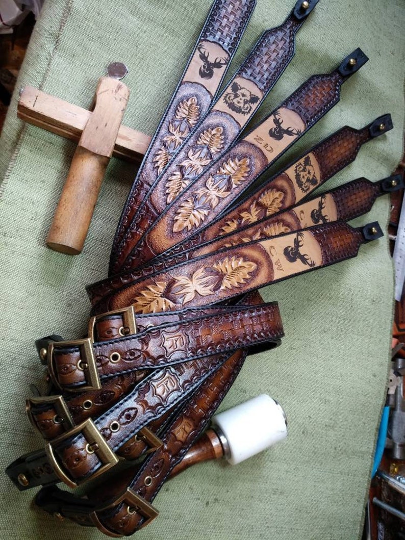 Leather rifle sling hand made rifle sling adjustable rifle Etsy