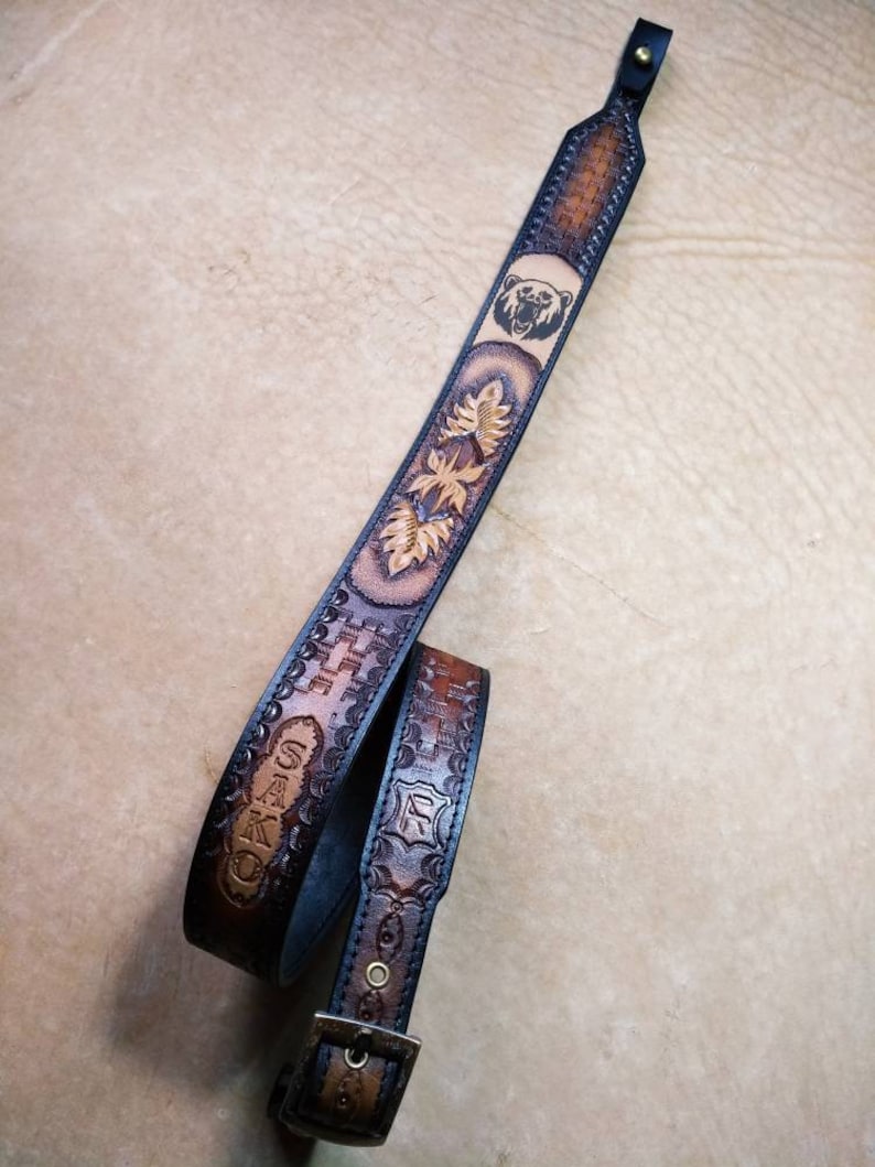 Leather rifle sling hand made rifle sling adjustable rifle Etsy