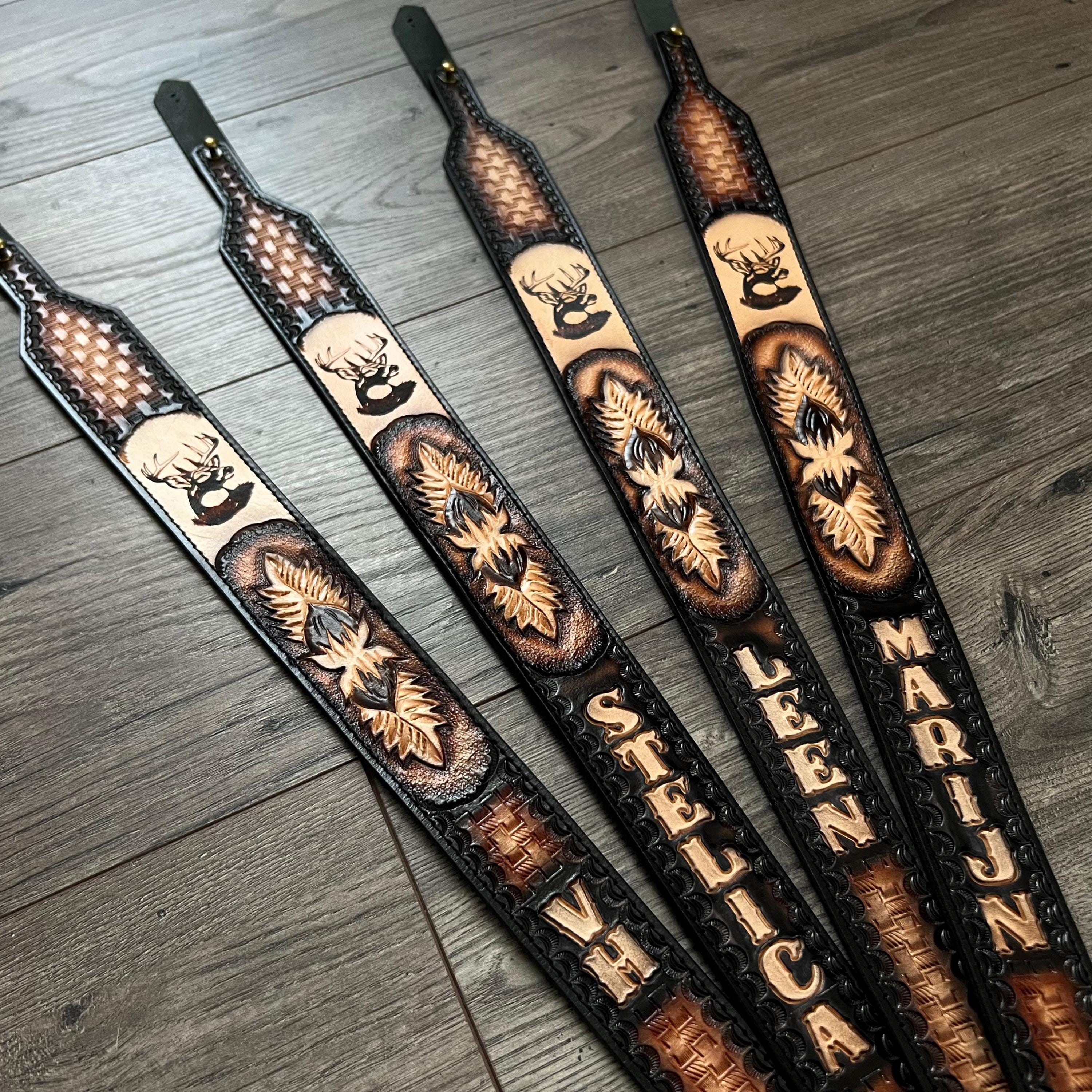 Leather Sling / Strap  - Hand Tooled - Personalized - Handmade-Personalized Leather Strap - Personalized Fathers Day Gift - Groomsman Gift