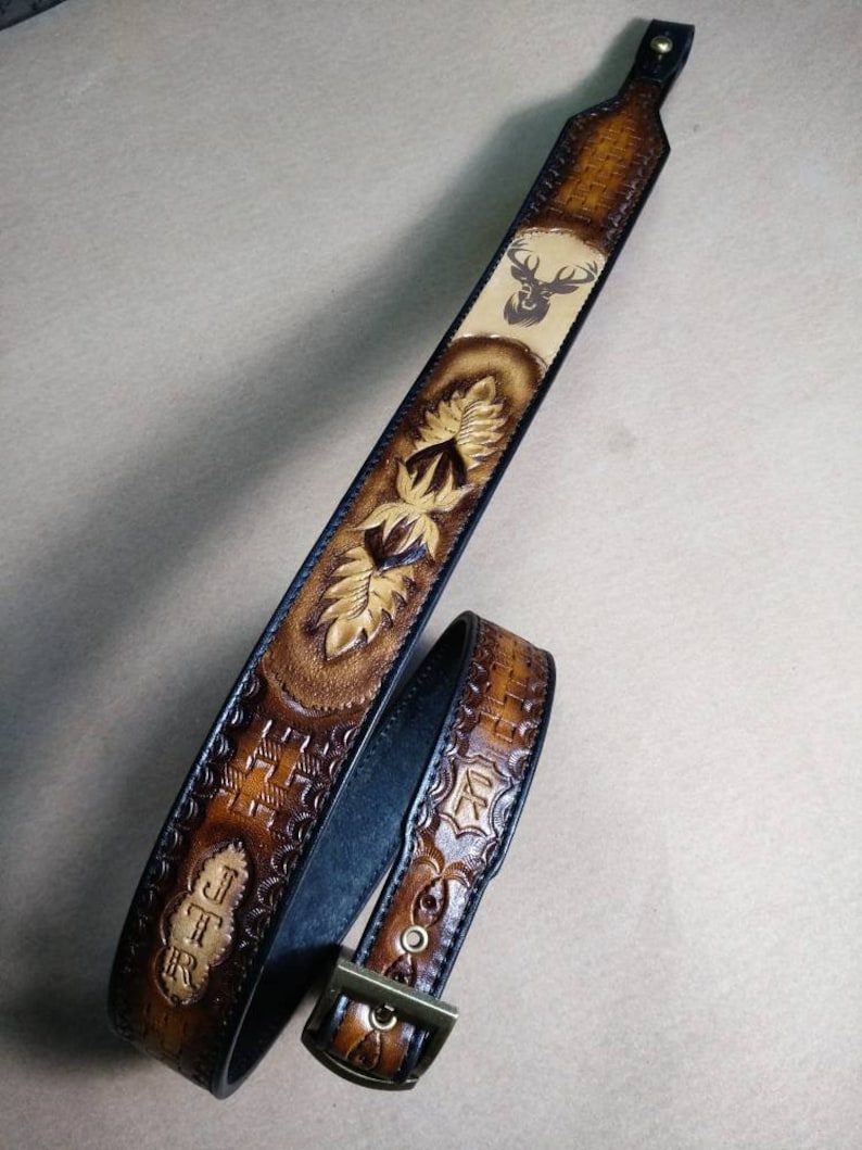 Leather rifle sling hand made rifle sling adjustable rifle Etsy