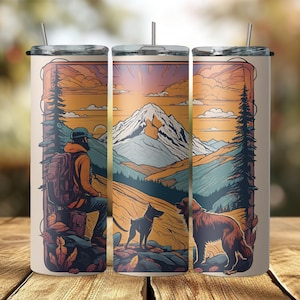 Wandern Hunde Berge Wildnis 20 oz Tumbler Sublimation Design, digitaler Download PNG, Instant Download, plus übergroße PNG für die Gestaltung