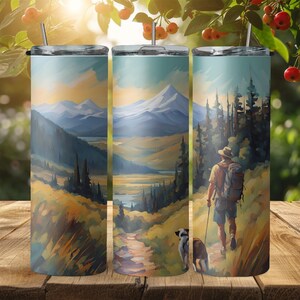 Aquarell Wanderabenteuer Hund 20 oz Tumbler Sublimationsdesign, digitaler Download PNG, Instant Download, plus übergroße PNG für die Gestaltung