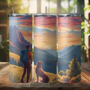 Wandern mit Mans Best Friend 20 oz Tumbler Sublimation Design, digitaler Download PNG, Instant Download, plus übergroße PNG für die Gestaltung