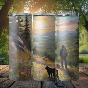 Wandern Hund Blumen Berg schön 20 Unzen Tumbler Sublimation Design, Digital Download PNG, Instant Download, plus übergroße PNG für Design