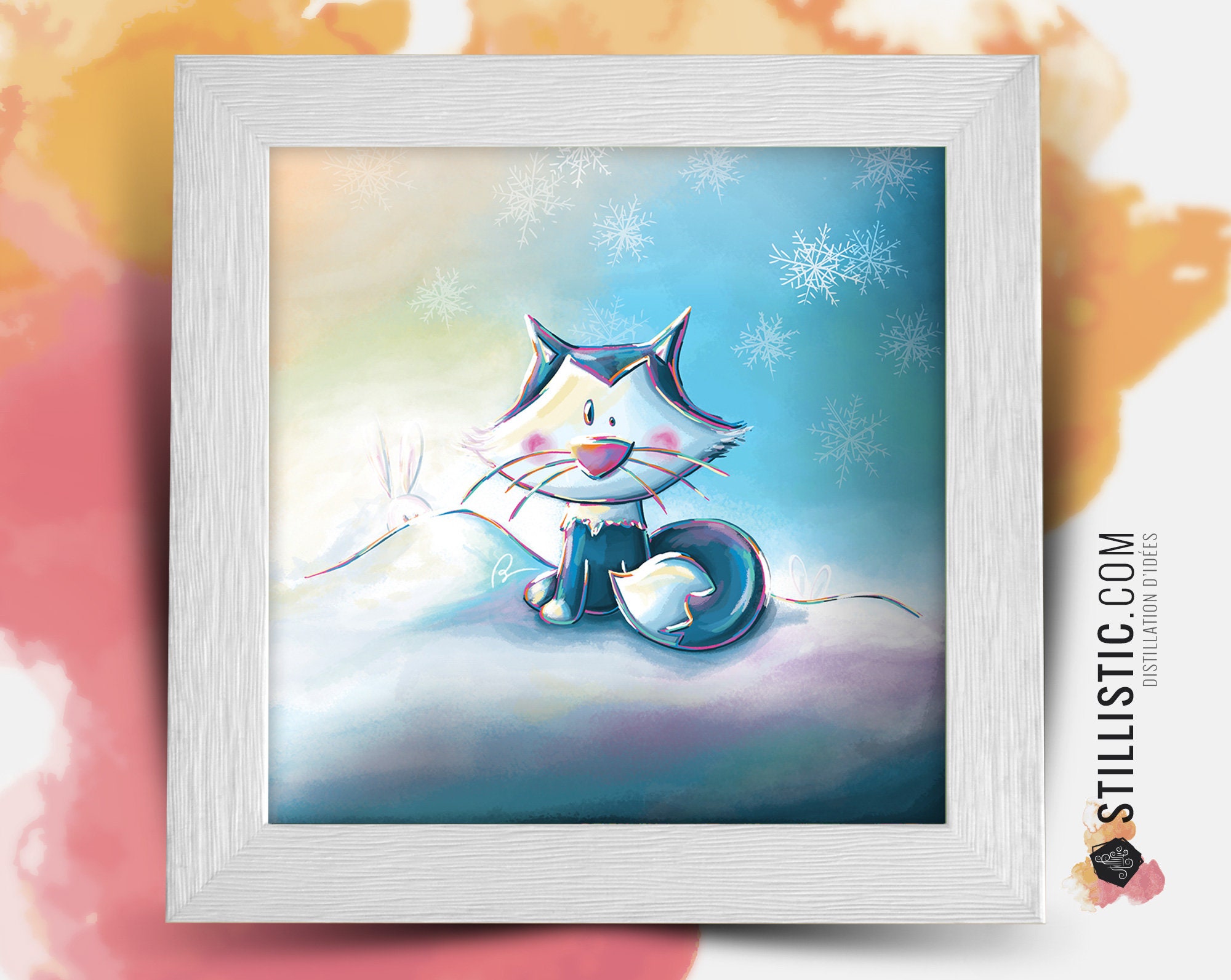 Square Frame With Illustration Polar Fox And Rabbits For Baby Etsy Square Frame With Illustration Polar Fox And Rabbits For Baby Etsy