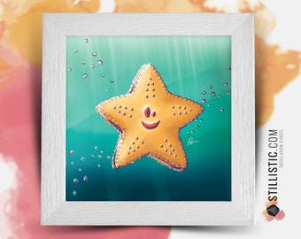 Square frame with Illustration Starfish 25x25cm for children's and baby's room