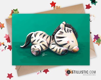 Paper Greeting Card 350g with Original Illustration Zebra for Birth Friendship Birthday