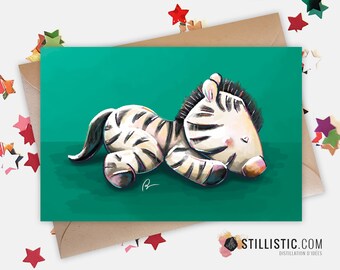 350g paper greeting card with original zebra illustration for birth, friendship, birthday