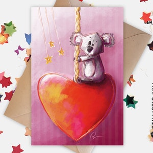 Carte de voeux papier 350g avec Illustration Originale Koala  Manège Coeur pour Fête des mères Amour Saint-Valentin