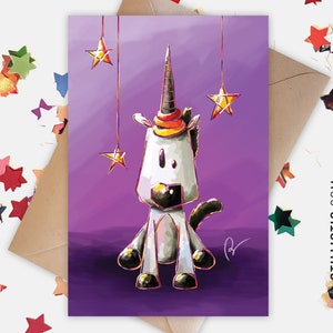 Carte de voeux papier 350g avec Illustration Originale Licorne magique pour Fête des mères Amitié Anniversaire
