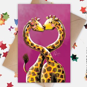 Carte de voeux papier 350g avec Illustration Originale Girafes amoureuses pour Amitié Saint-Valentin Mariage