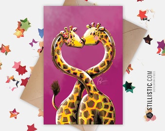 350g Paper Greeting Card with Original Illustration Giraffes in Love for Valentine's Day Friendship Wedding