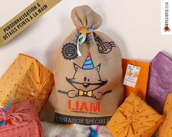 Customizable Jute Fox Gift Bag for Birthday or Christening