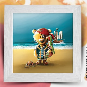 Square frame with Pirate lion cub illustration for Baby Cub Room 25x25cm