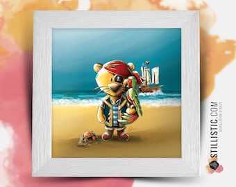 Square frame with Pirate lion cub illustration for Baby Cub Room 25x25cm