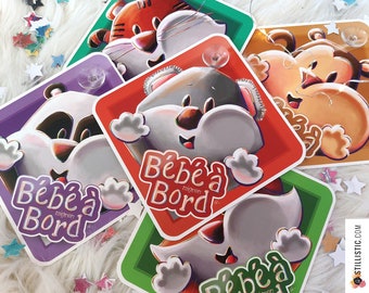 Baby on board animal car sign Panda Monkey Koala Tiger or Fox with suction cup