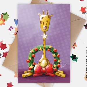 Carte de voeux papier 350g avec Illustration Originale Girafe et couronne pour Noël Nouvel An