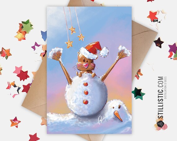 Bonhomme de neige Noël Mignon Carte de vœux personnalisée
