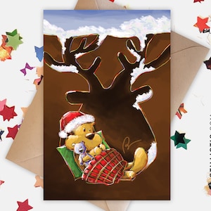 Carte de voeux papier 350g avec Illustration Originale Bébé Marmotte pour Noël Nouvel An Fêtes de fin d'année