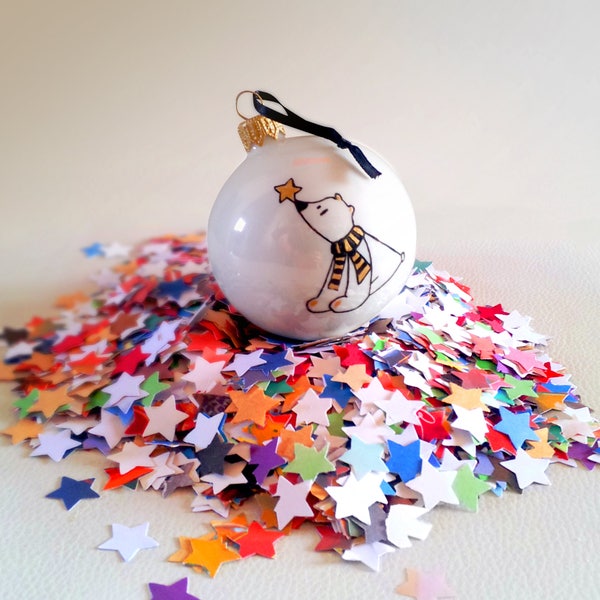 Boule en verre Mon premier Noël personnalisée prénom enfant Ours Renard Panda Licorne décorée à la main Noir et Or